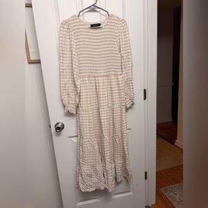 Chic Cream Plaid Long Sleeve Dress